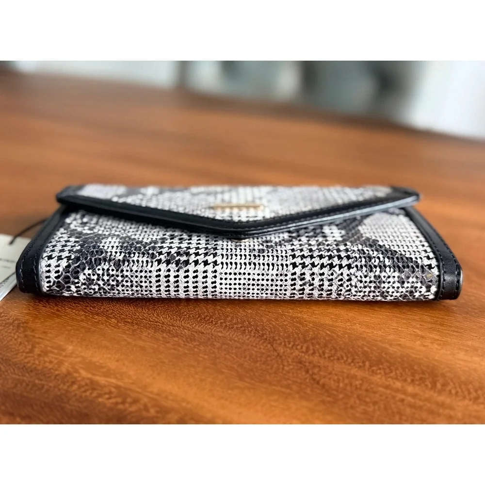NWT $195 Brahmin Veronica Black Spark Houndstooth Snakeskin Leather Wallet